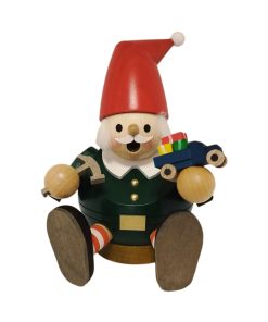 Kugelräuchermann Zwerg mit Hammer und Auto, sitzend