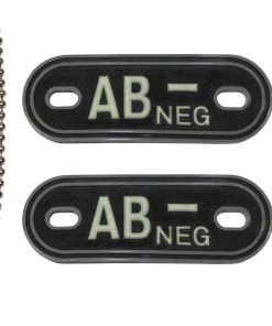 Blutgruppenmarken,  mit Ketten, nachleuchtend,  „AB NEG“,  3 D