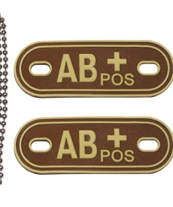 Blutgruppenmarken,  mit Ketten, desert,  „AB POS“,  3D