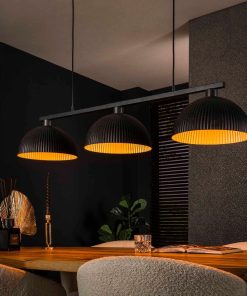 Liadomo Pendelleuchte Artha, Metallstab, goldene Innenseite